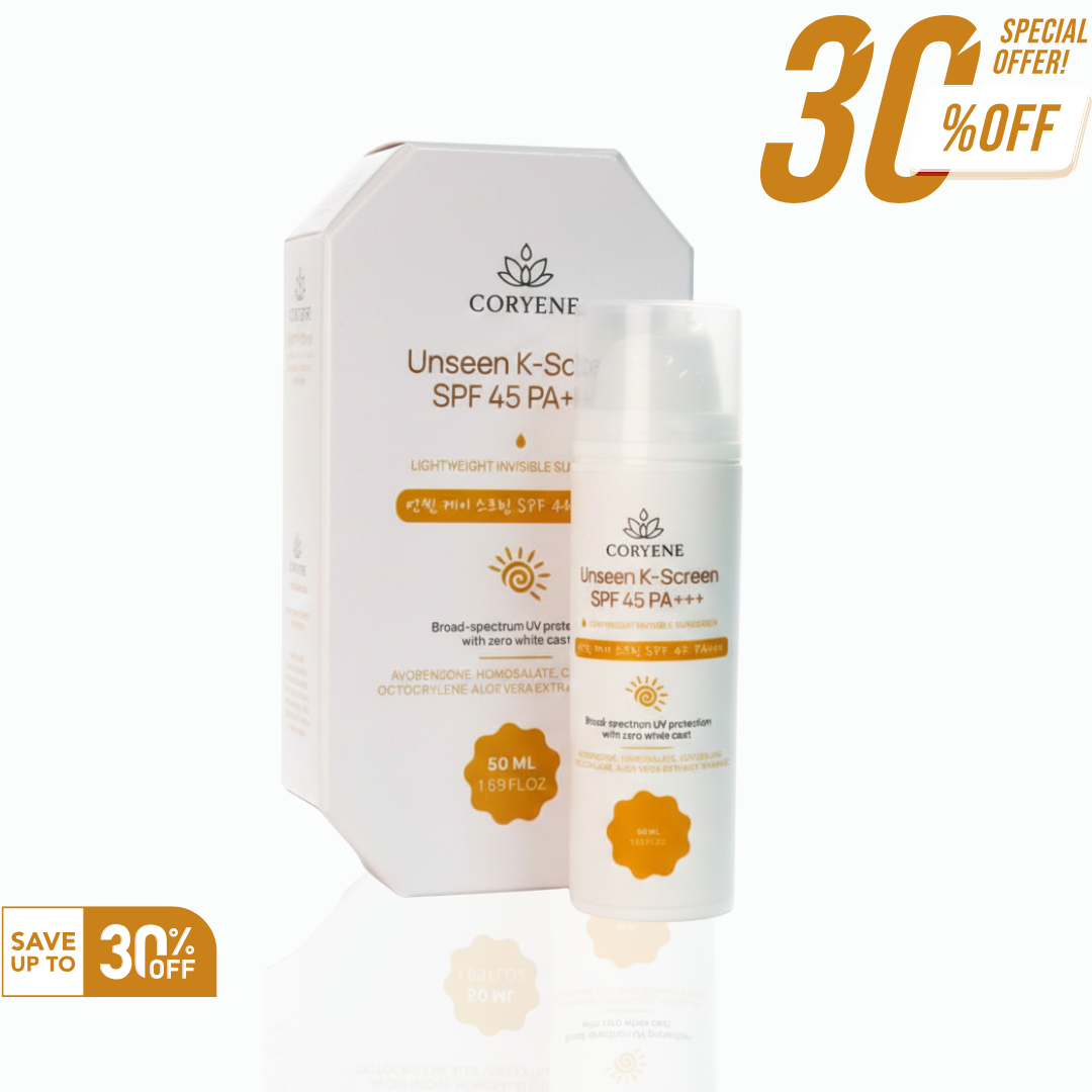Coryene sunscreen packaging with a special offer on a white background